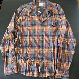 Lucky Brand XL Blue and Orange Plaid Button Up Long Sleeve Shirt